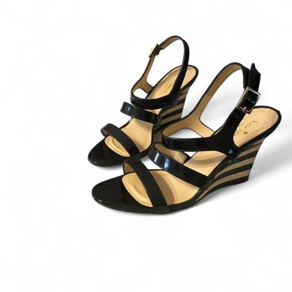Kate Spade‎ Glossy Black Wedge Sandals - Picture 2 of 8